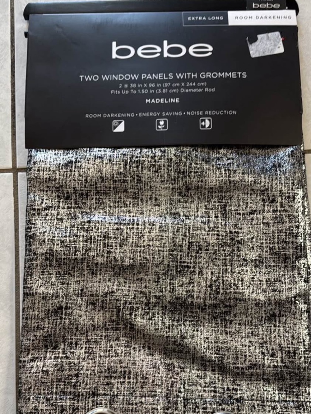 bebe Madeline Textured Black and White Room-Darkening Window Panels
